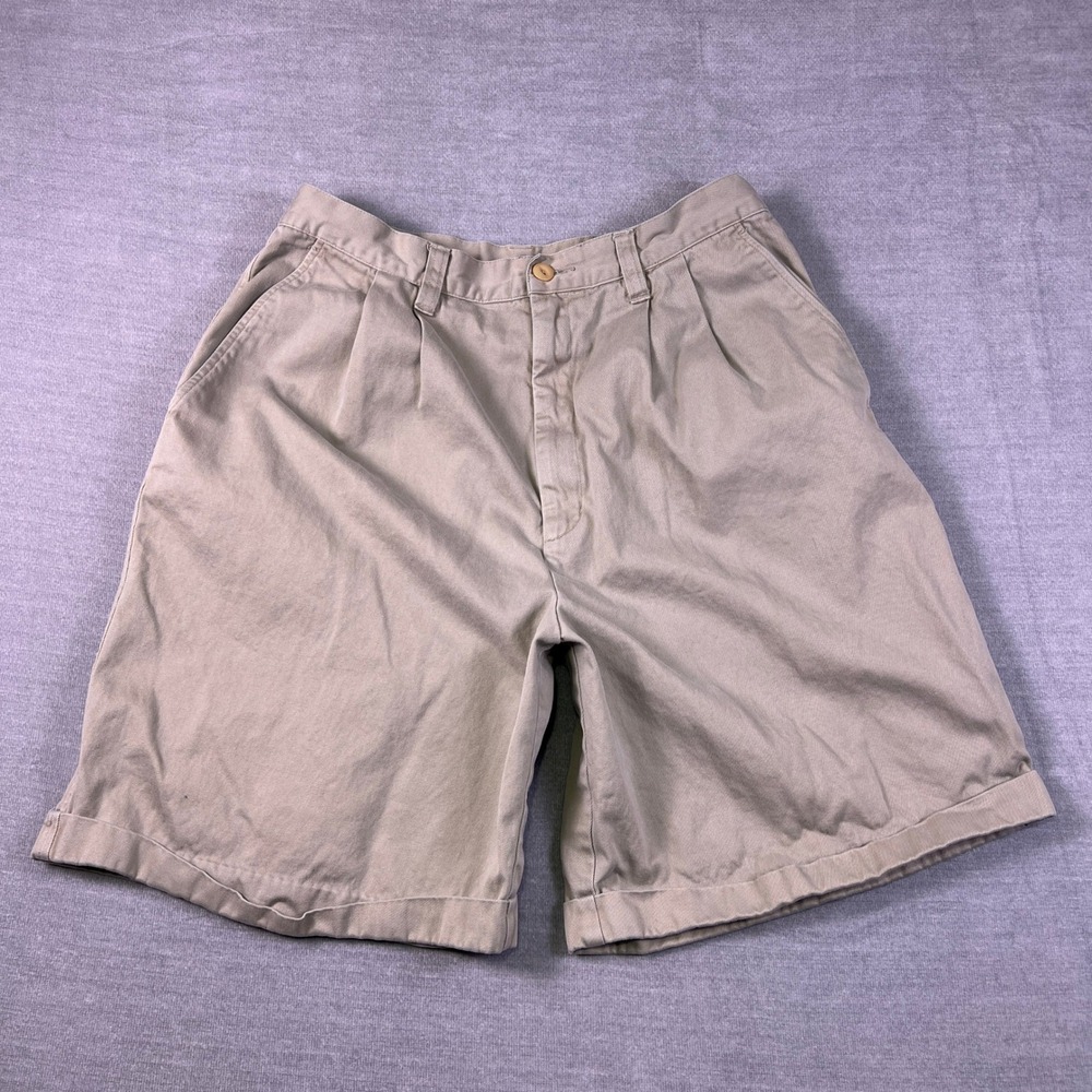 Eddie Bauer Pleated Chino High Rise Bermuda Shorts Womens 16 Khaki Cotton